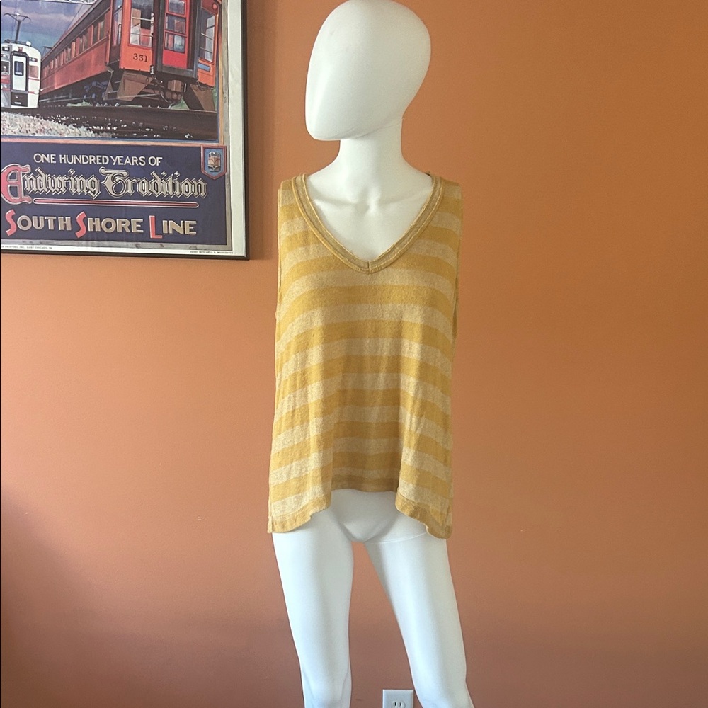 PROJECT SOCIAL T golden yellow striped distressed sleeveless top